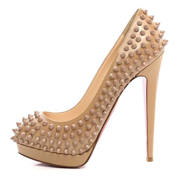 Christian Louboutin Alti Spikes 140 Nude Beige Patent Platform Heels Pumps 36 - Picture 1 of 8